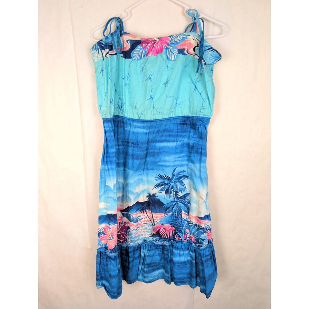 Vintage Hilo Hattie Hawaiian blue tropical dress Size Large Boho Beachy Retro